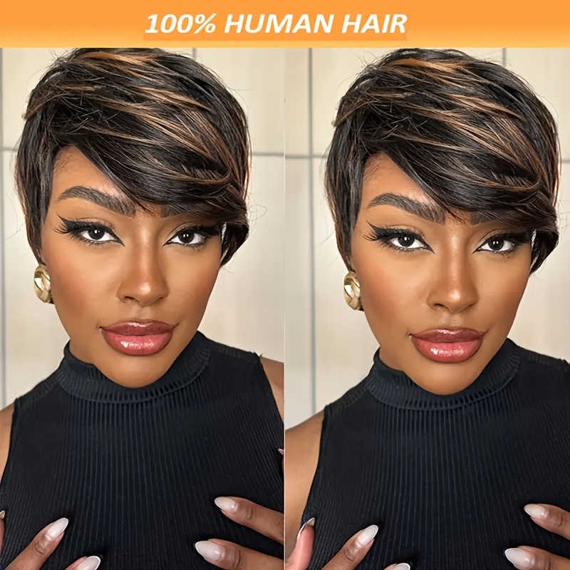 

Elegant 8-inch Glueless Straight Human Hair Wig, Short Gray Cut With Bangs, 180% Density Christmas Style For Women, Short Hair Wig