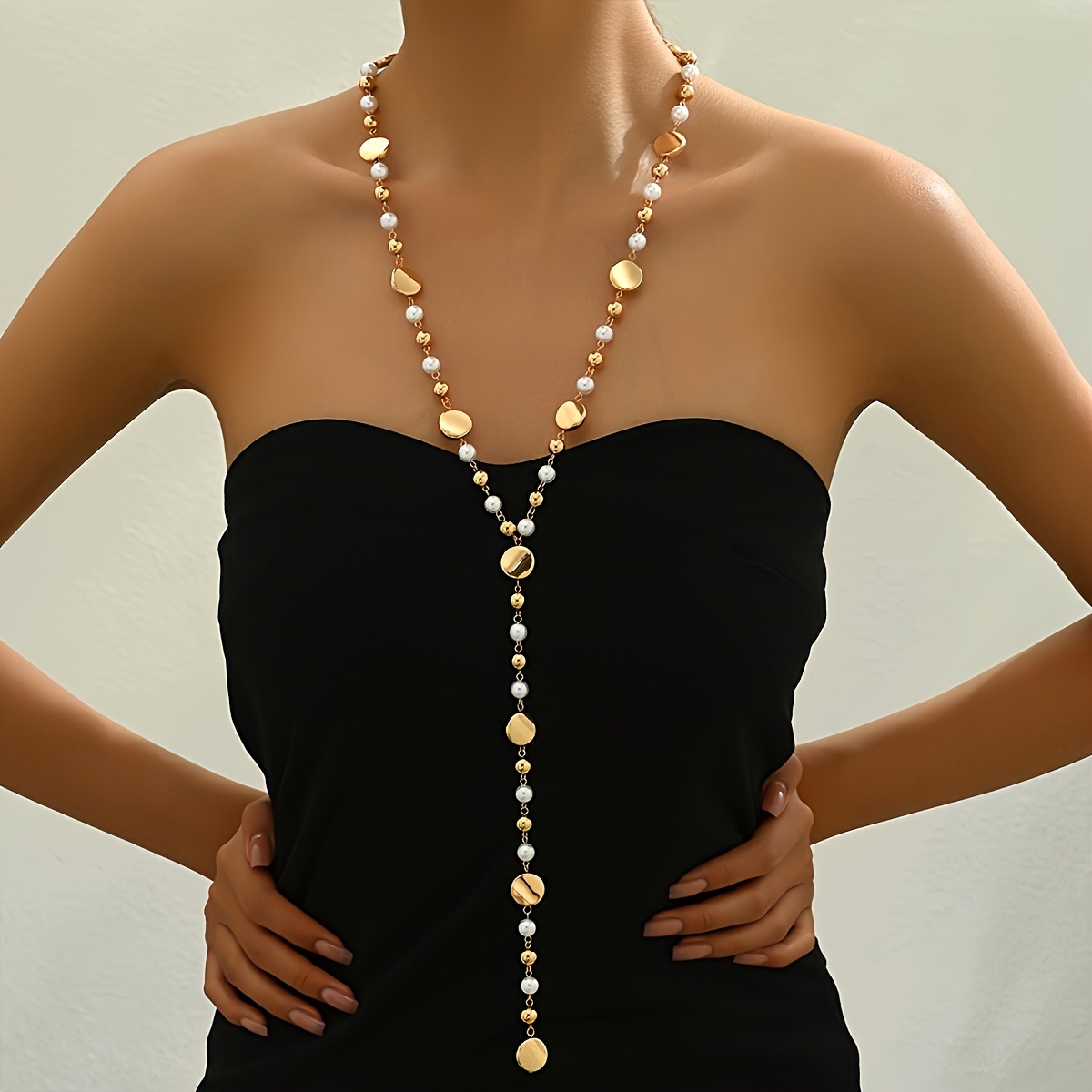 

Elegant Long Y-shaped Sweater Necklace With Pearl & Geometric Ccb Beads - , Parties & Evening Events