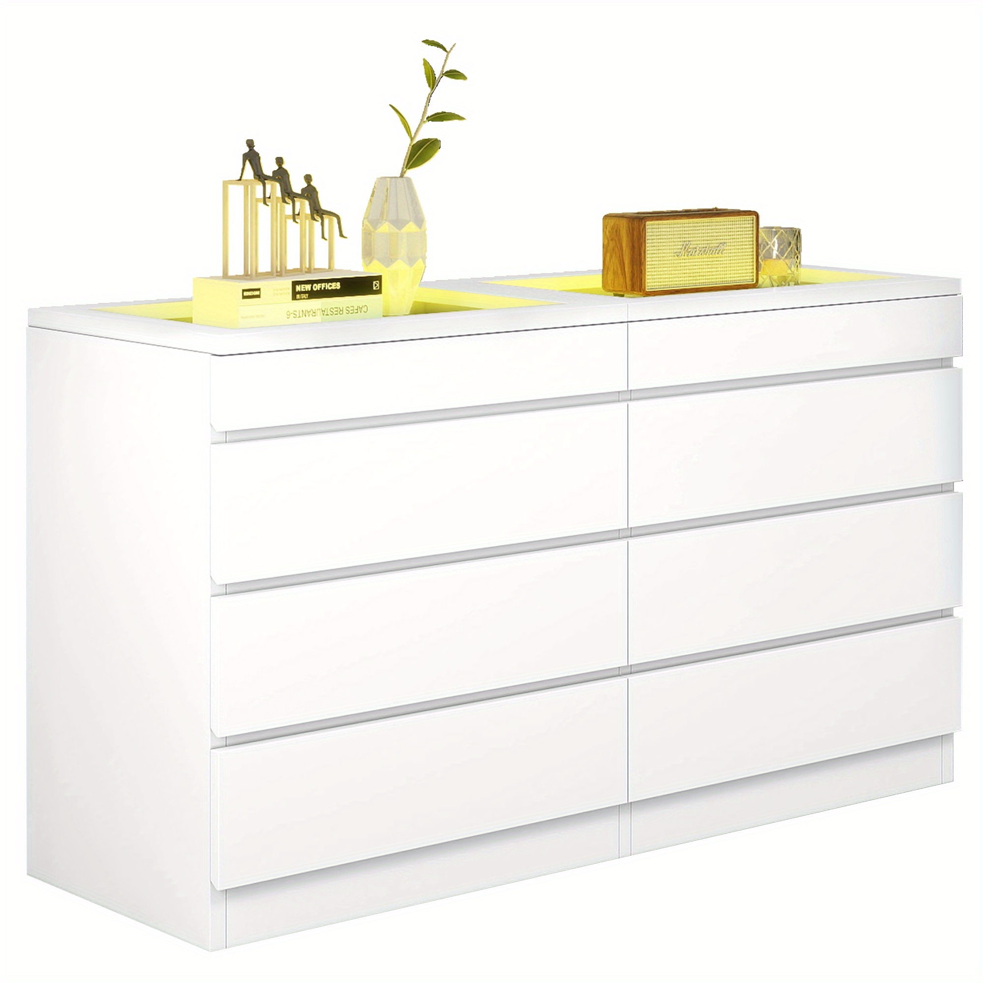 

Xelsyo Stylish 8 Drawers White Dresser With Integrated Led Lighting, 47inch Modern Vanity Cabinet With For Home Office