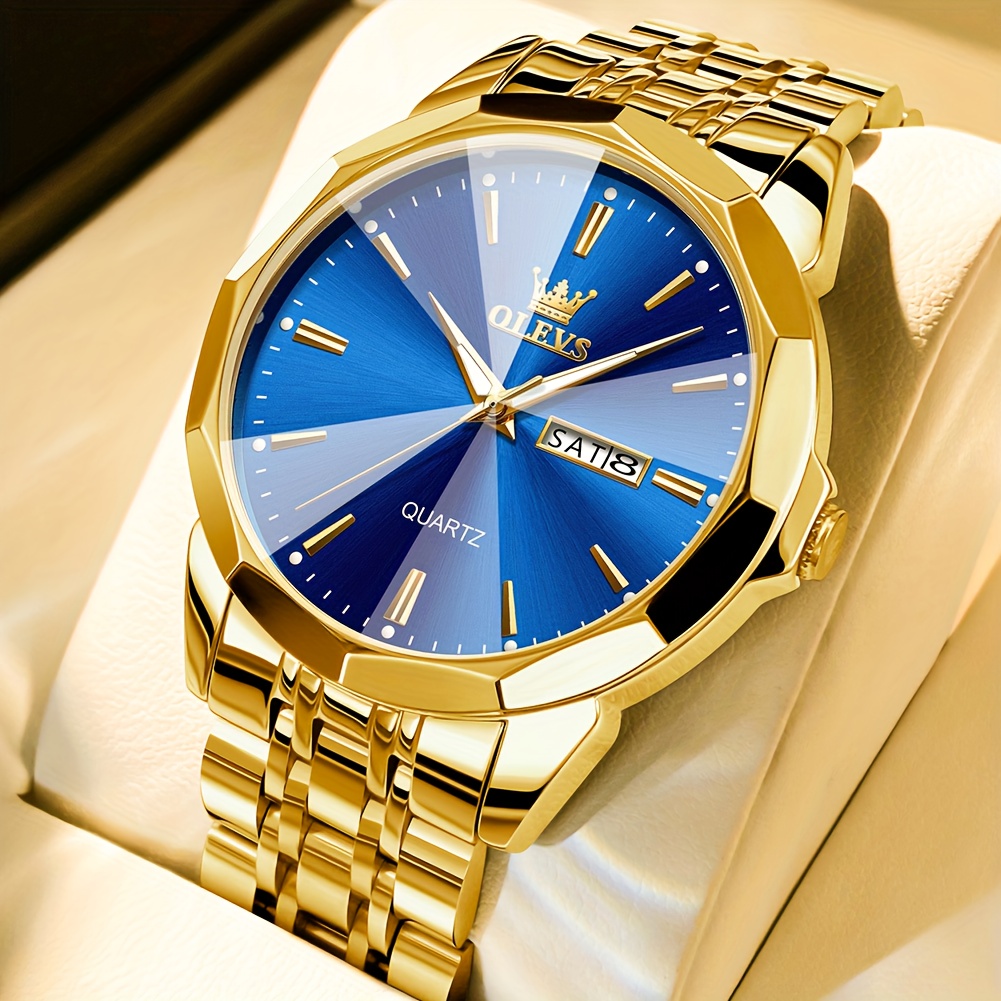 Image of Olevs Watches For Men Business Dress Plated Stainless Steel Luminous Date Casual Men's Wrist Watches Reloj Para Hombre Blue/black/golden
