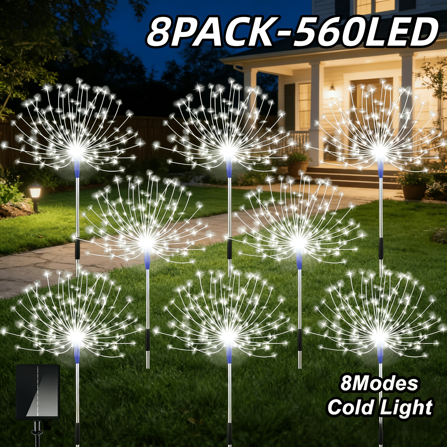 TEMU 8/4 Outdoor Solar Powered Fireworks Lights, 560/340/260 Led Garden Lights, Ip65 Lawn Lights, 8 Lighting Suitable For , Gardens, Parties,