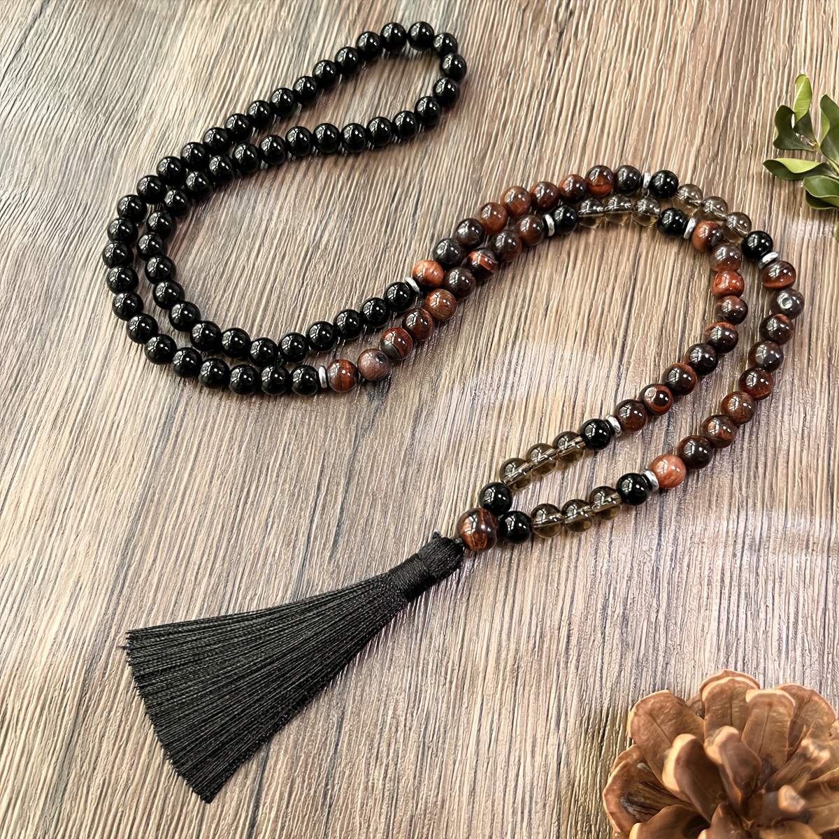 Small Hand-Beaded Natural Stone Tassel Necklace, Retro Bohemian