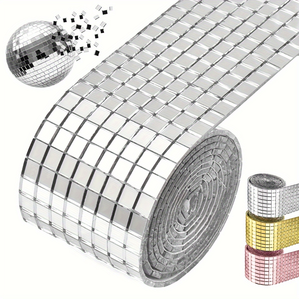 3 Pcs Carreaux de Mosaïque Miroir Argent 1464 Grains Acrylique Autocollant 4x100cm pour Artisanat Fait Main