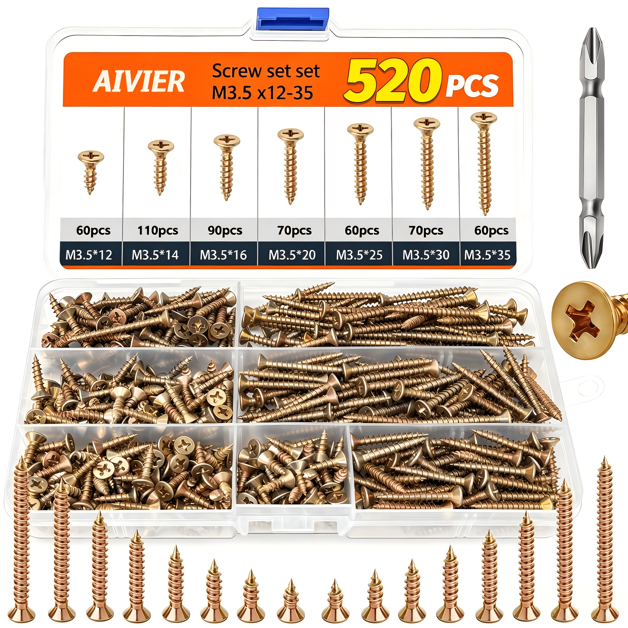 TEMU 520pcs Set Of M3.5/12/14/16/20/25/30/ Countersunk Self-tapping Screws/ Colored Phillips Countersunk Self-tapping Screws, Suitable For Home