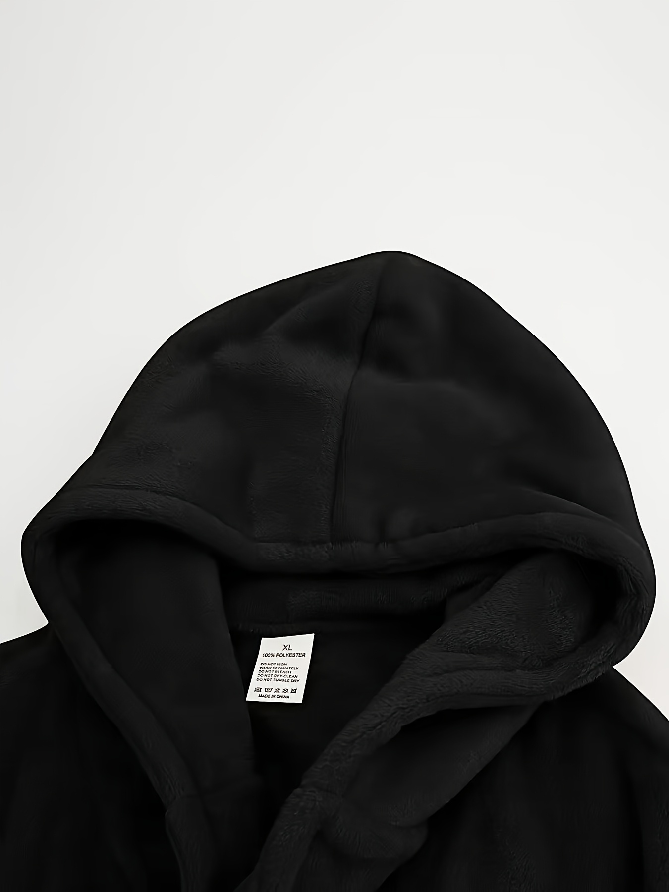 Men's Long Black Fleece Bathrobe with Double Hood - Soft, Breathable, Adjustable Belt, Solid Color, Ideal for Autumn/Winter Comfort