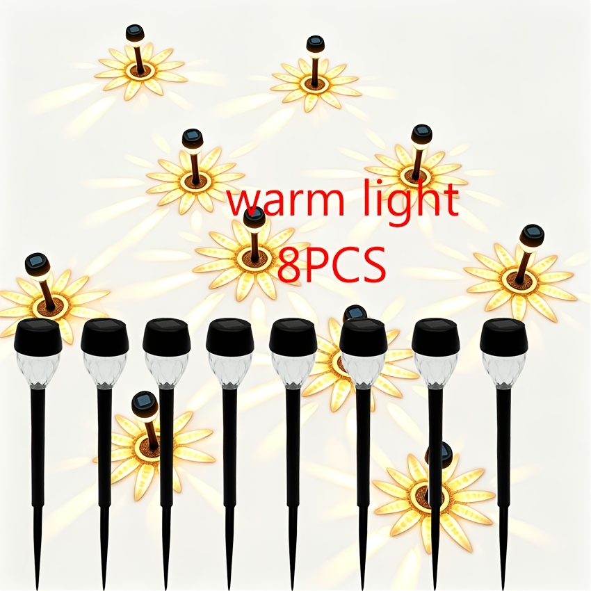 TEMU 8pcs Solar Lollipop Lights, Lawn Projection Lights, Courtyard Lamps, Garden Decorative Night Lights, Outdoor Ground Plug-in Lights, Ultra-long