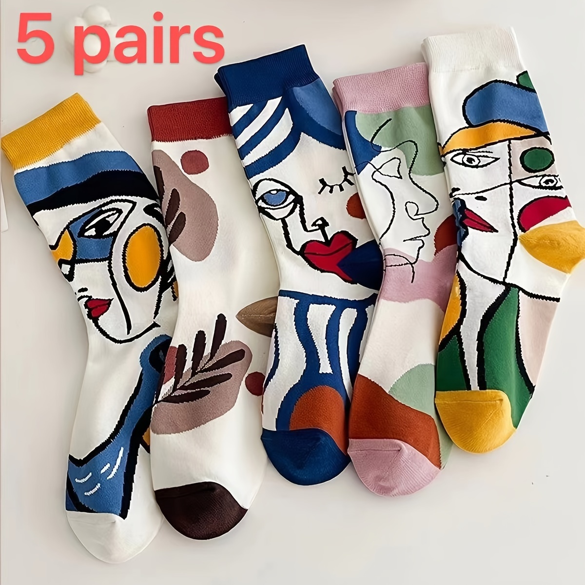 

5pcs Chaussettes Élégantes à Motif de Peinture à l'Huile Abstraite pour Femmes - Confortables & Stylées Casual, Mélange de Polyester Respirant