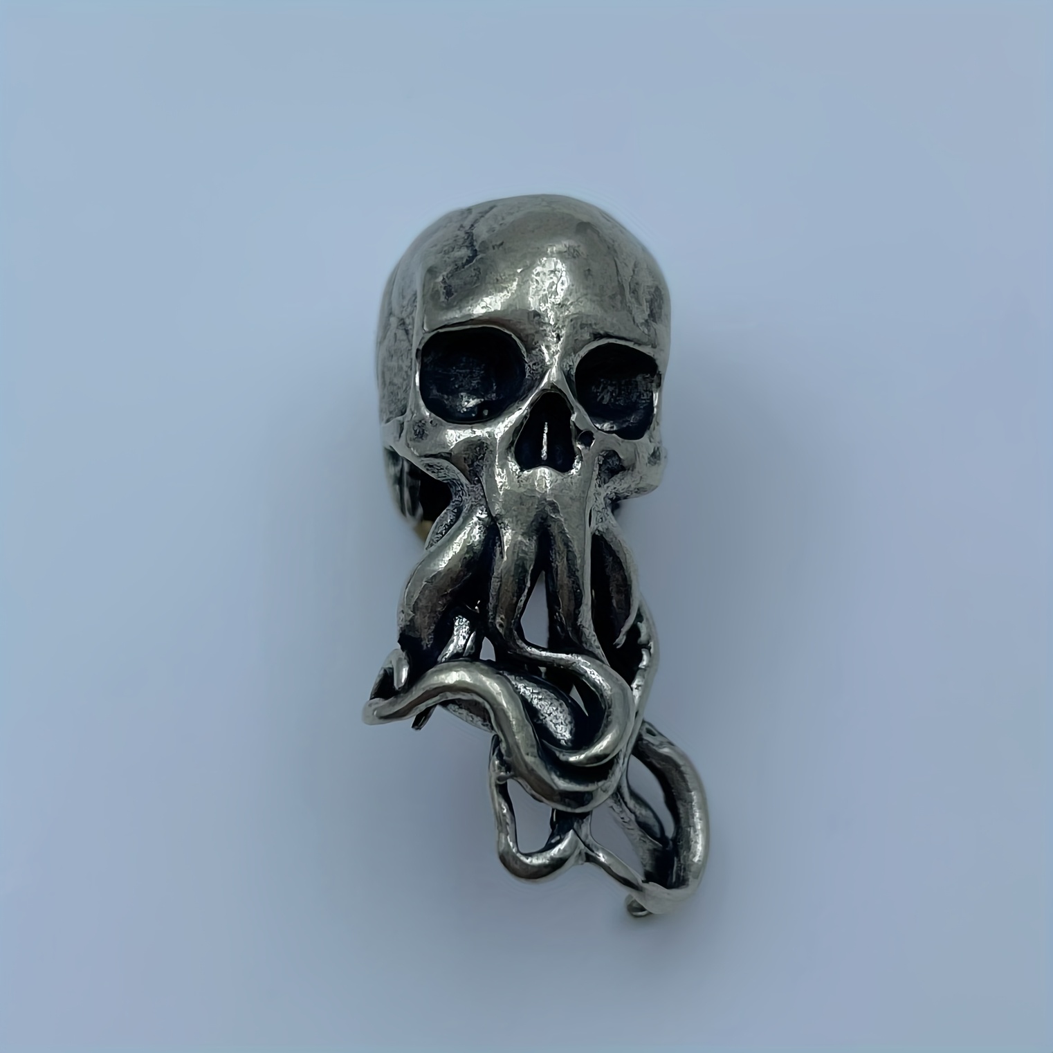 Image of 1pc Men's Octopus Skull Keychain - Handmade Brass Bead & Octopus Skull Pendant, Diy Lanyard Charm Suitable For Edc Gear, Outdoor Tool Accessory, Marine-themed Gift For Men, For