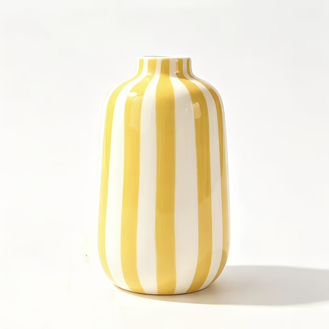 Hand-painted Striped Ceramic Vase With Hydroponic Flower Holders, Suitable For Bathroom, Living Room, Desk, Kitchen, And Entryway Home Decor
