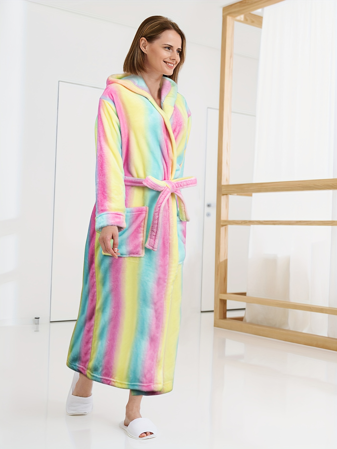 batas baño mujer felpa capucha franela forro polar bolsillos Temu