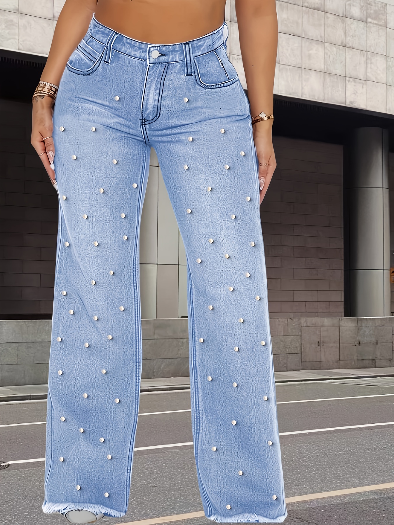 jeans talla cuentas mujer pantalones vaqueros Temu Peru