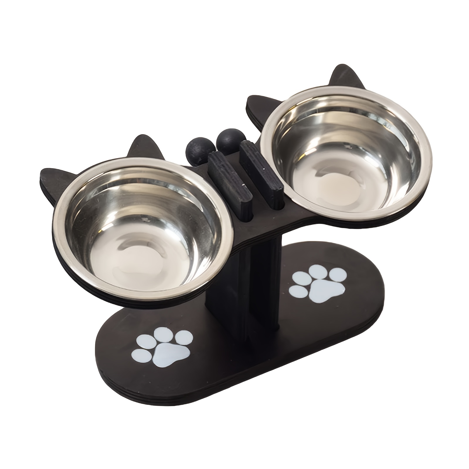 TEMU Pet Wooden Cat Bowl Double Bowl Stainless Steel Bowl Height Adjustable