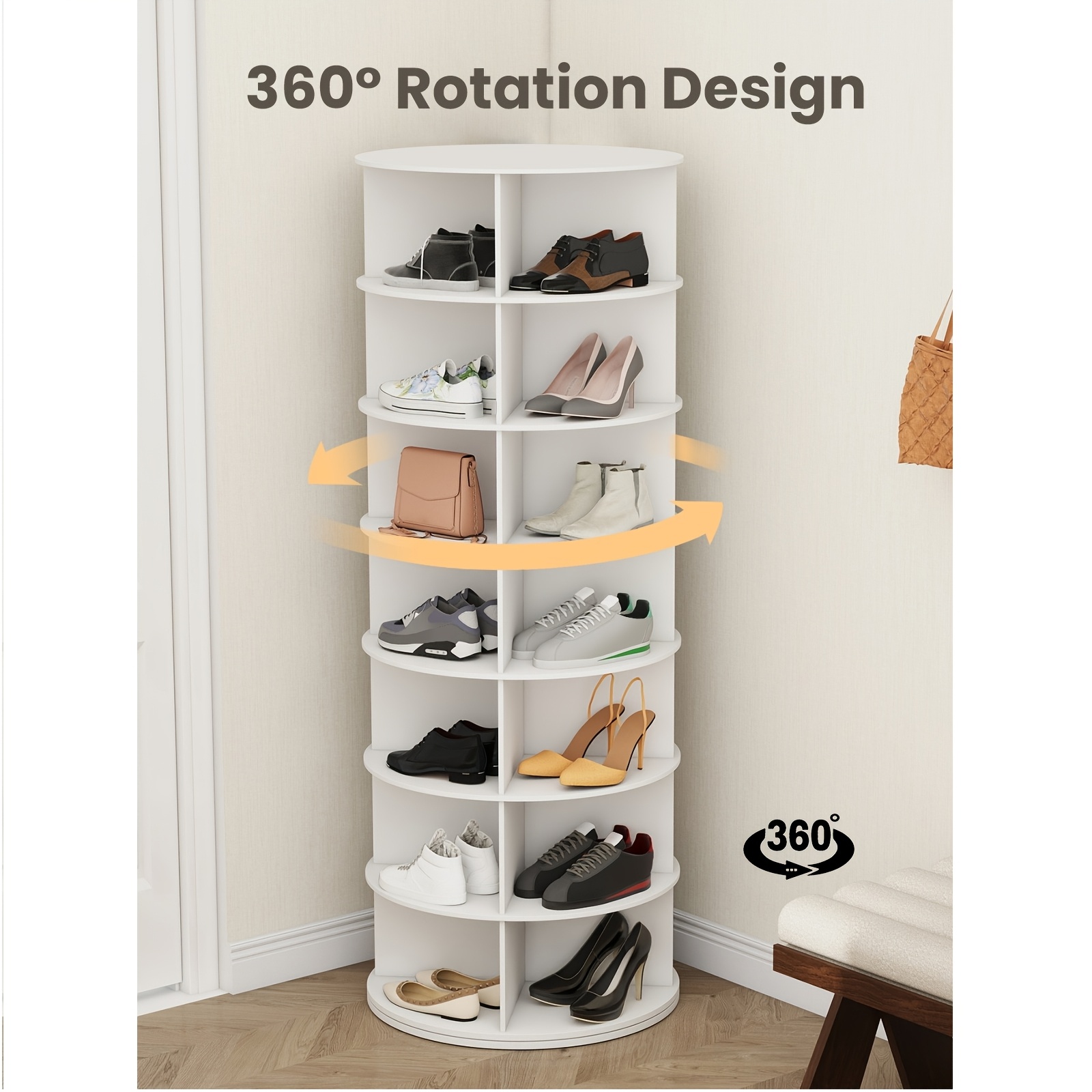 Image of Rotating Shoe Rack Tower 5/ 6/7 Tier 20/24/28 Shoes, 360 Spining Display Rack White Lazy Susan Organizer Shoe Shelf Round Storage Carousel Verticalcarousel For Hats And Handbags