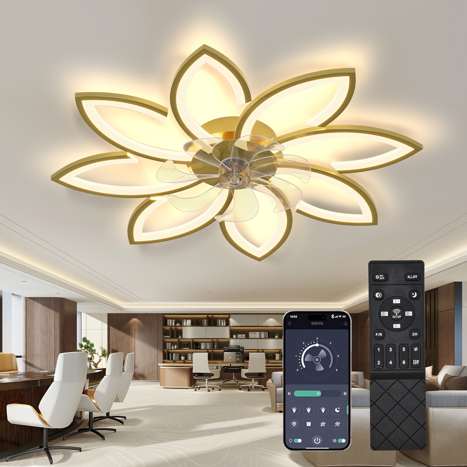 Led Ceiling Fan With Lighting, Dimmable Ceiling Light With Fan, Quiet Reversible Ceiling Fan With Lamp For Living Room Bedroom Dining Room