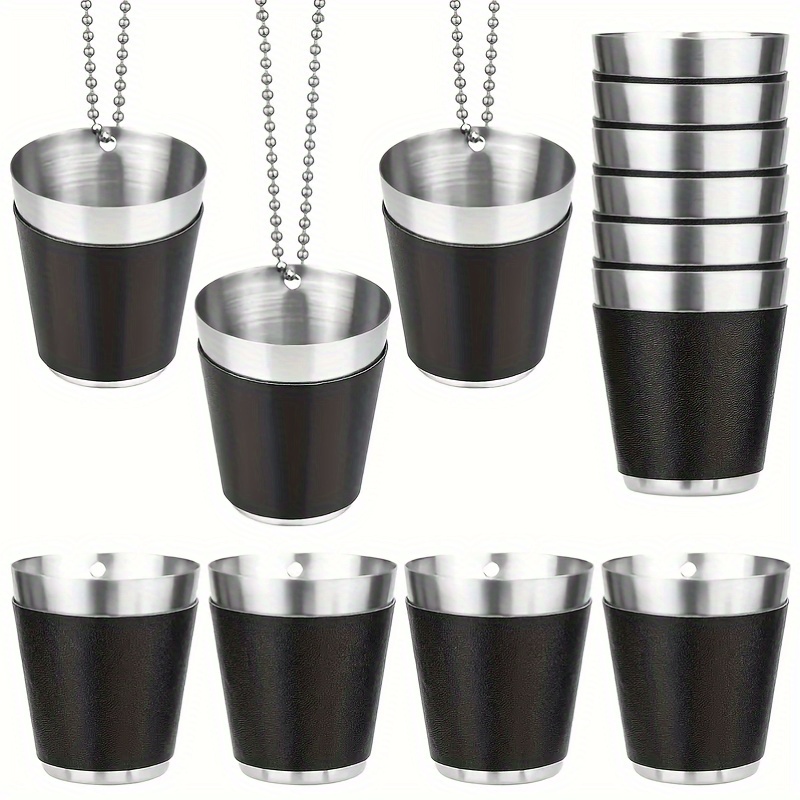 Image of 10pcs 1.01oz Stainless Steel Black Chain Whiskey Glasses, Reusable Metal Cups For Hanging Wedding Party, Deer Party, Party Supplies, Drinkware Accessories