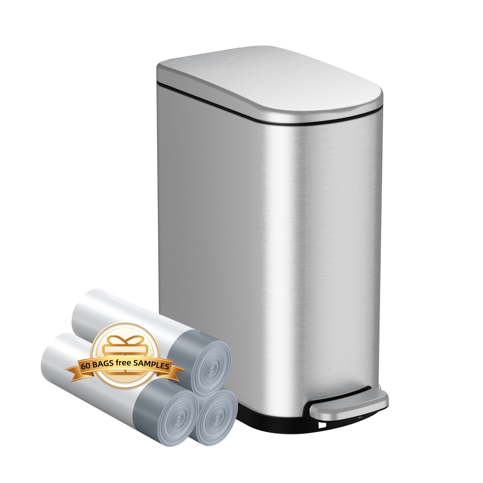 TEMU 2.6 Gallons 10l Stainless Steel Trash Can Dust Bin Waste Bin Kitchen Bathroom With Lid Brushed