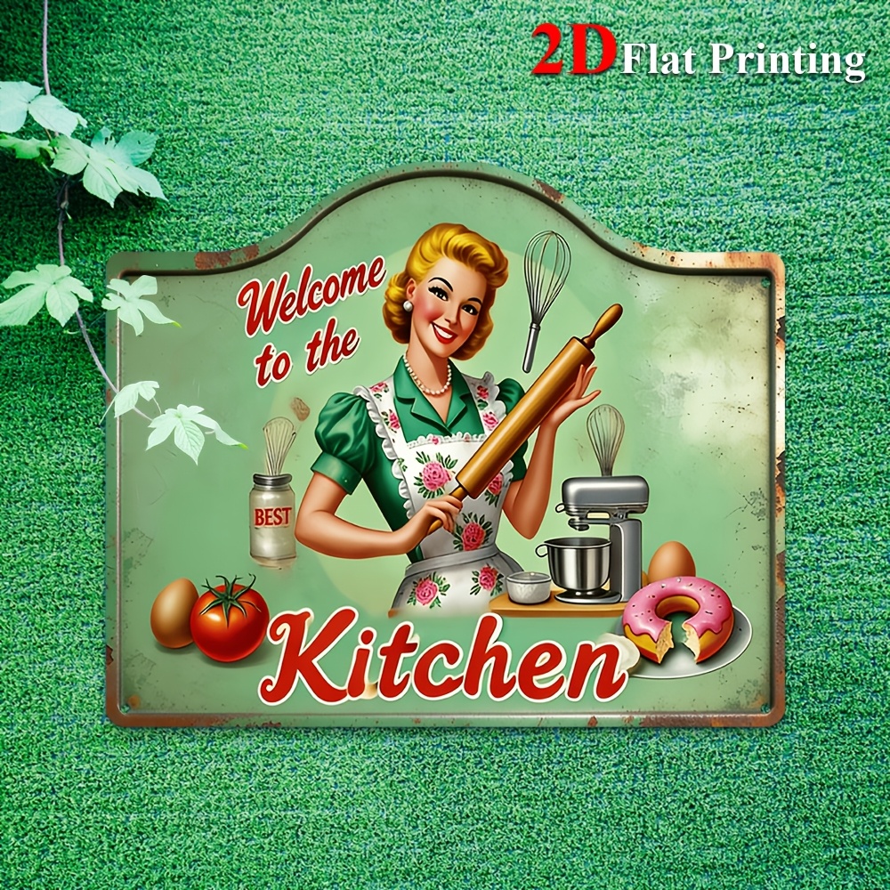 TEMU Panneau Vintage Boulanger 2D Plat - Décoration Murale Rustique pour Cuisine de Ferme avec Rouleau à Pâtisserie, Fouet et Donut - Adapté pour