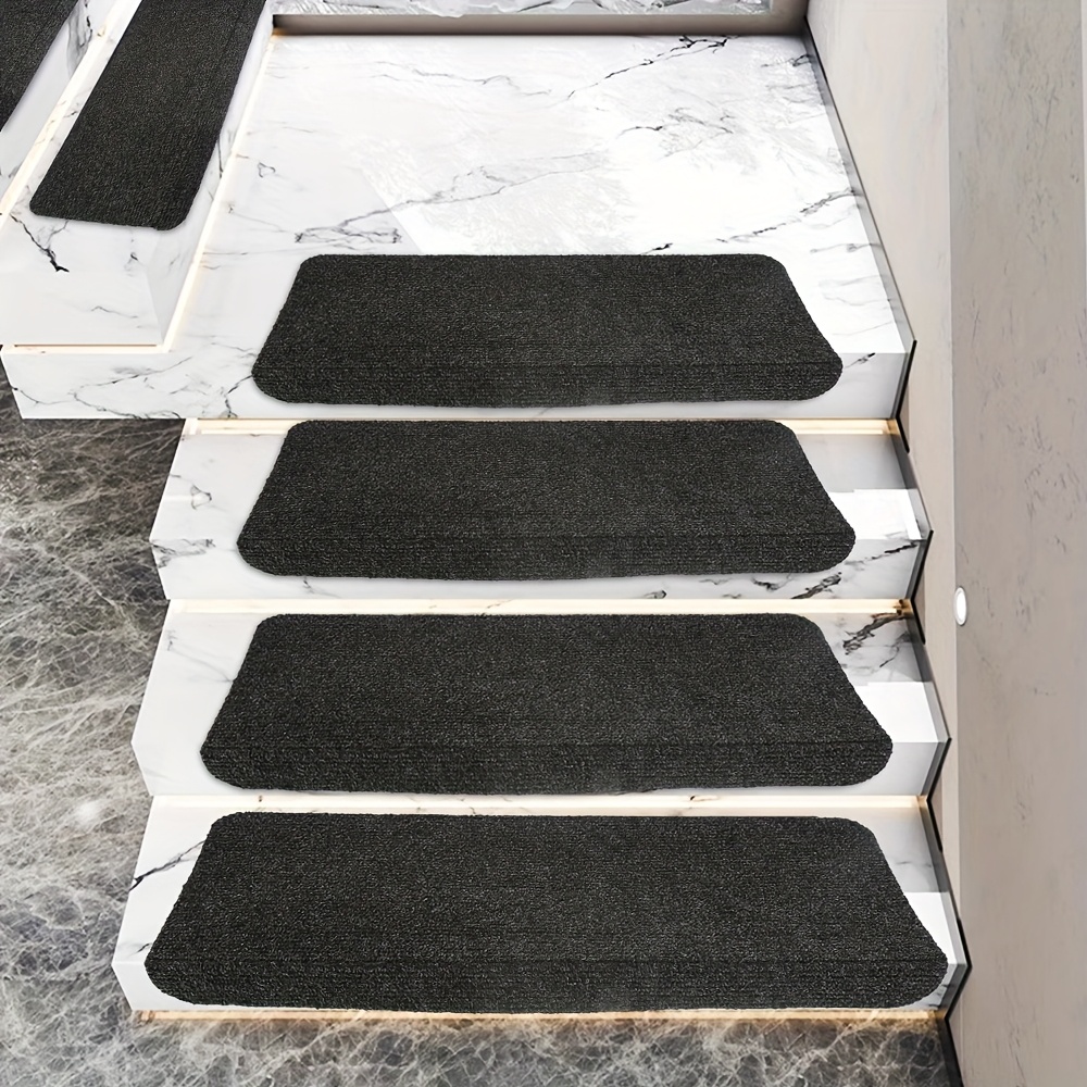 Non-slip Stair Treads 15pcs Set - Self-adhesive Pvc Backing & Machine Washable Stair Mats For Indoor Steps, 4mm Thick Staircase Safety Cover, Heavy-duty Polyester Home Stair Pads (black)
