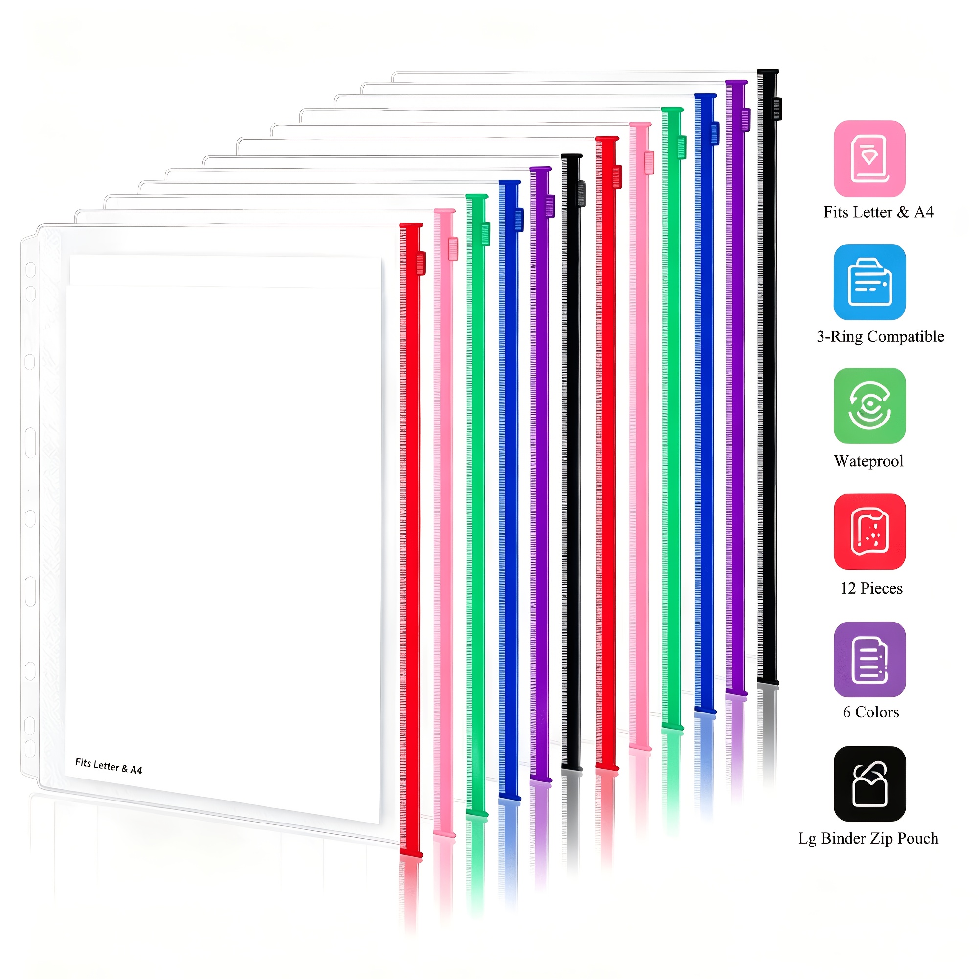 TEMU Large 3 Ring Binder Zipper Pouch, 12.4x9.5 Inch Letter & A4 Size Clear Binder Pockets, Waterproof Plastic Loose Leaf File Bag With Zipper For