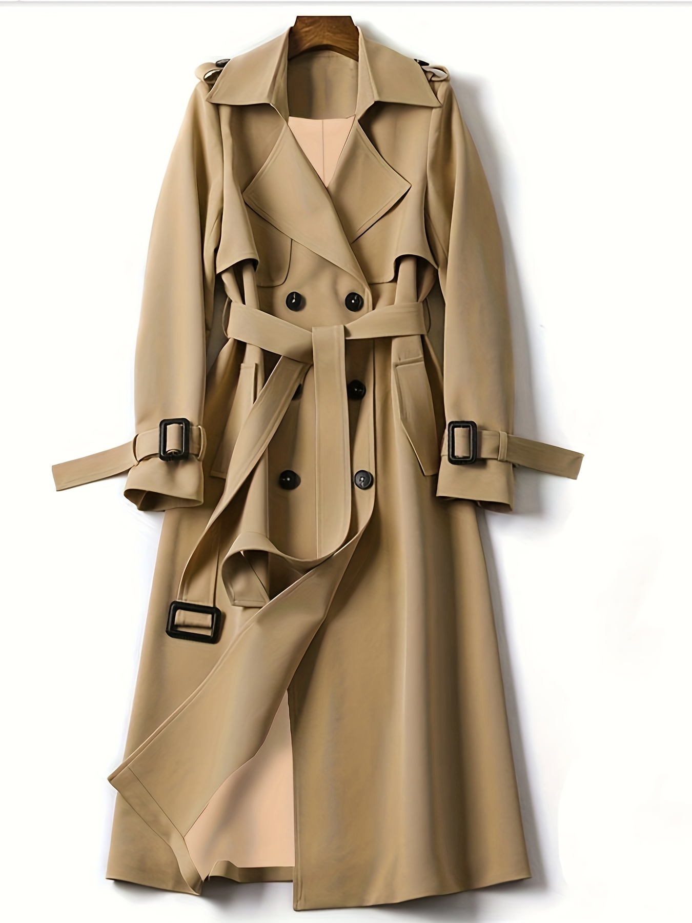 Abrigo casual de talla * abrigo de lana largo con solapa y mangas largas  para mujer