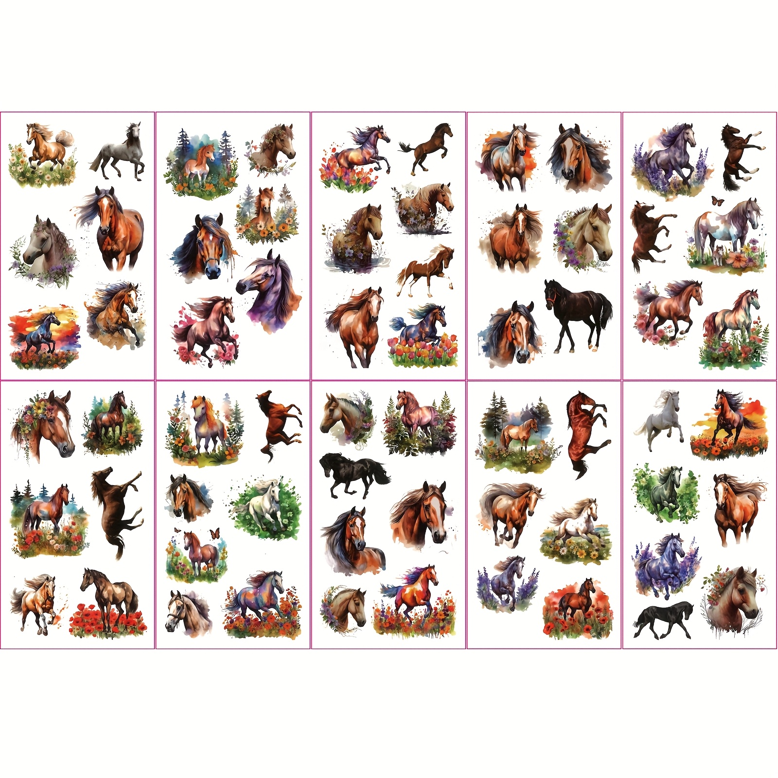 10 Temporary Horse Tattoo Stickers For Birthday Party Supplies, Decorated Gifts, Rewards For Carnival And Christmas Celebrations