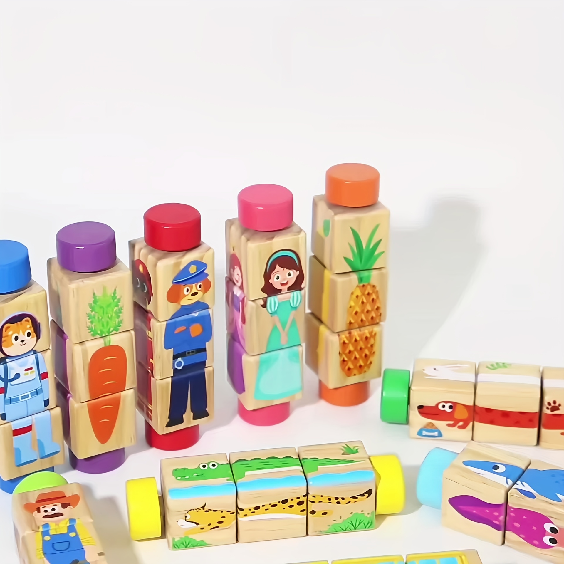 Educational Wooden Rotating Block Puzzle Toy for Kids
