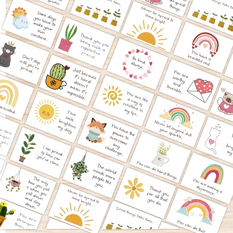E-shop 25 Stück Positive Ermutigungskarten, Inspirierende Affirmationskarten | Positive Sprache Farbenfrohe Illustrationen, Geeignet für Geburtstag,