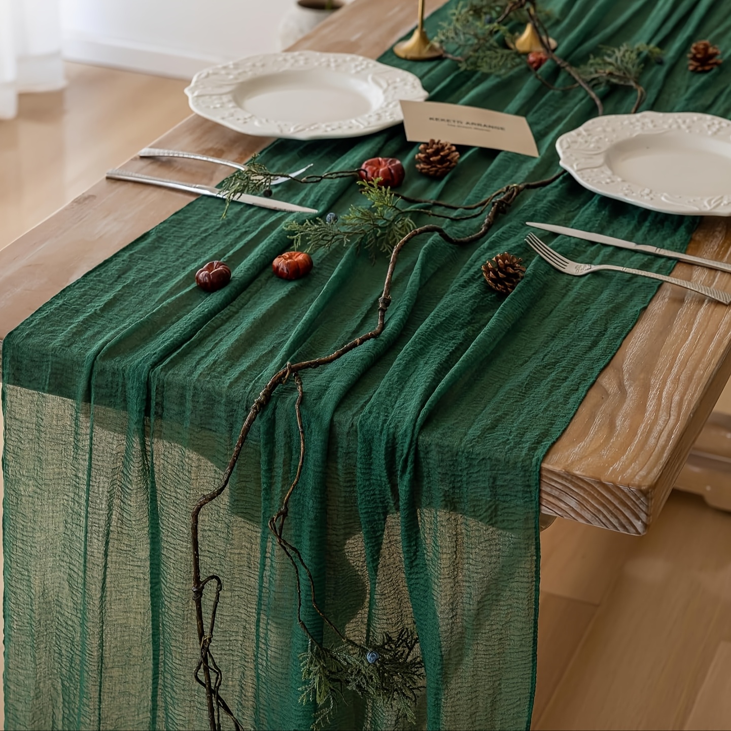 

1pc Polyester Table Runner, Bohemian Sheer Cheese Cloth Dining Decor, Elegant Transparent Tablecloth For Wedding, Bridal Shower, Birthday, Thanksgiving, Christmas Party Table Decoration