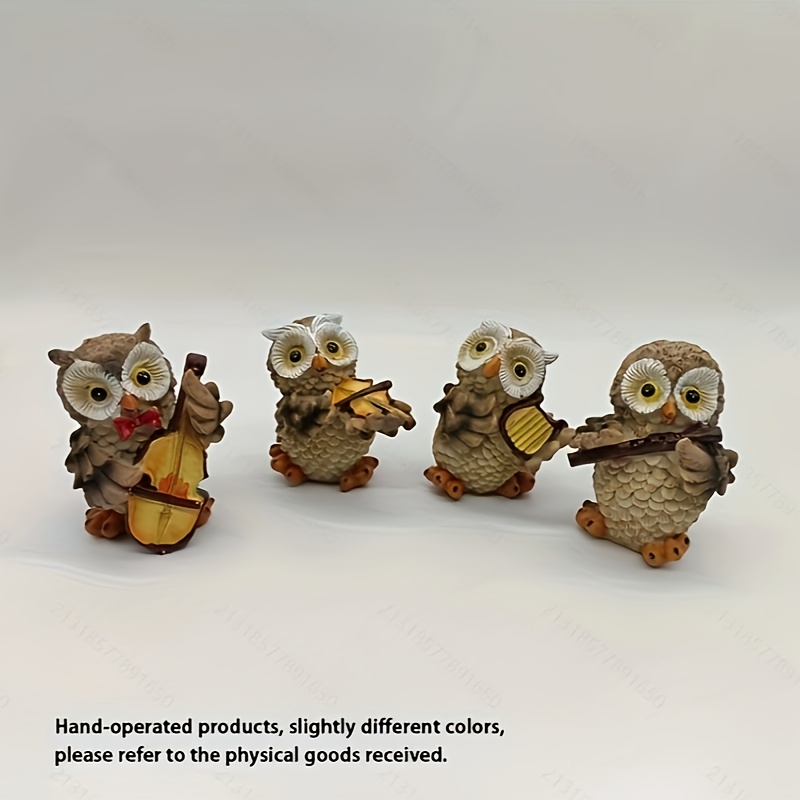 4pcs Resin Ornaments, Band Owl Ornaments, Micro-landscape Additions Small Sculpture Ornaments