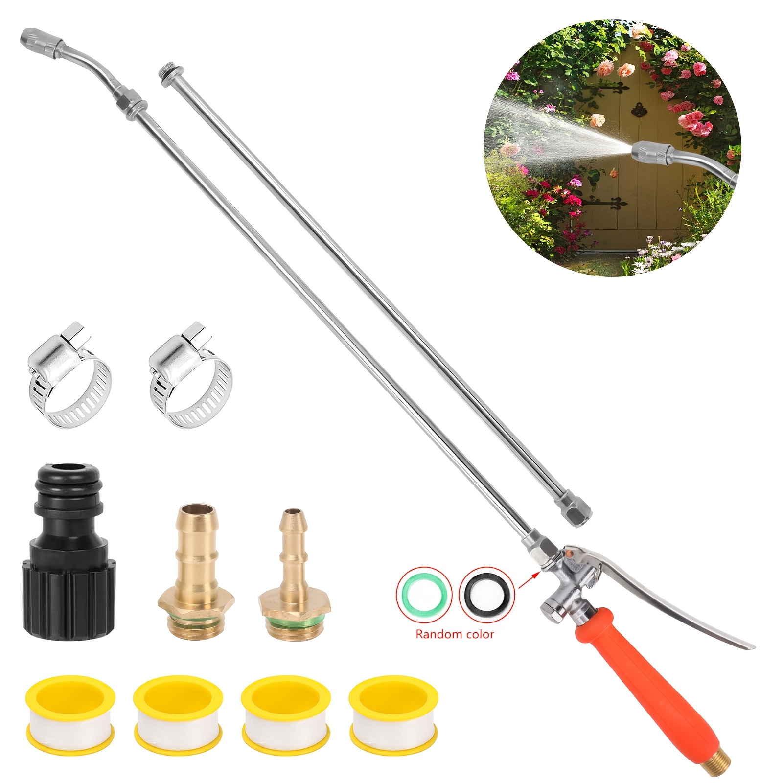 Image of 29"-42" All Metal Replacement Sprayer Wand, Suitable For 1/2" Hose Quick Connector, 1/4" & 3/8" & 1/2" Brass Spray Wand, Built-in Shut Valve Stainless Steel Spray Wand, Random Color