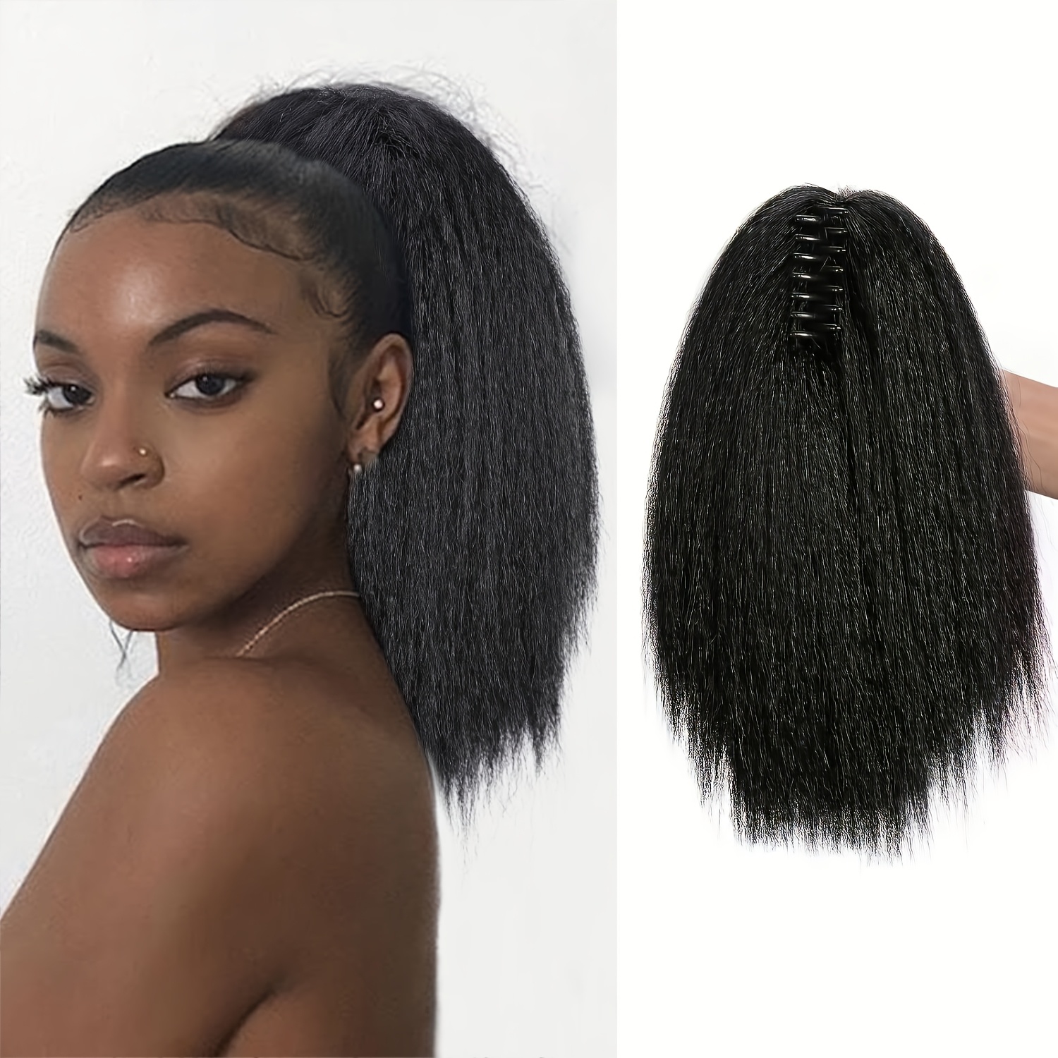 Image of 1pc Straight Synthetic Ponytail Extension, 12 Inch Kinky Claw Clip Hairpiece, Fluffy Thick High-temperature Fiber, Easy Hairstyle Clip-on For Women, Ideal For Halloween & Christmas