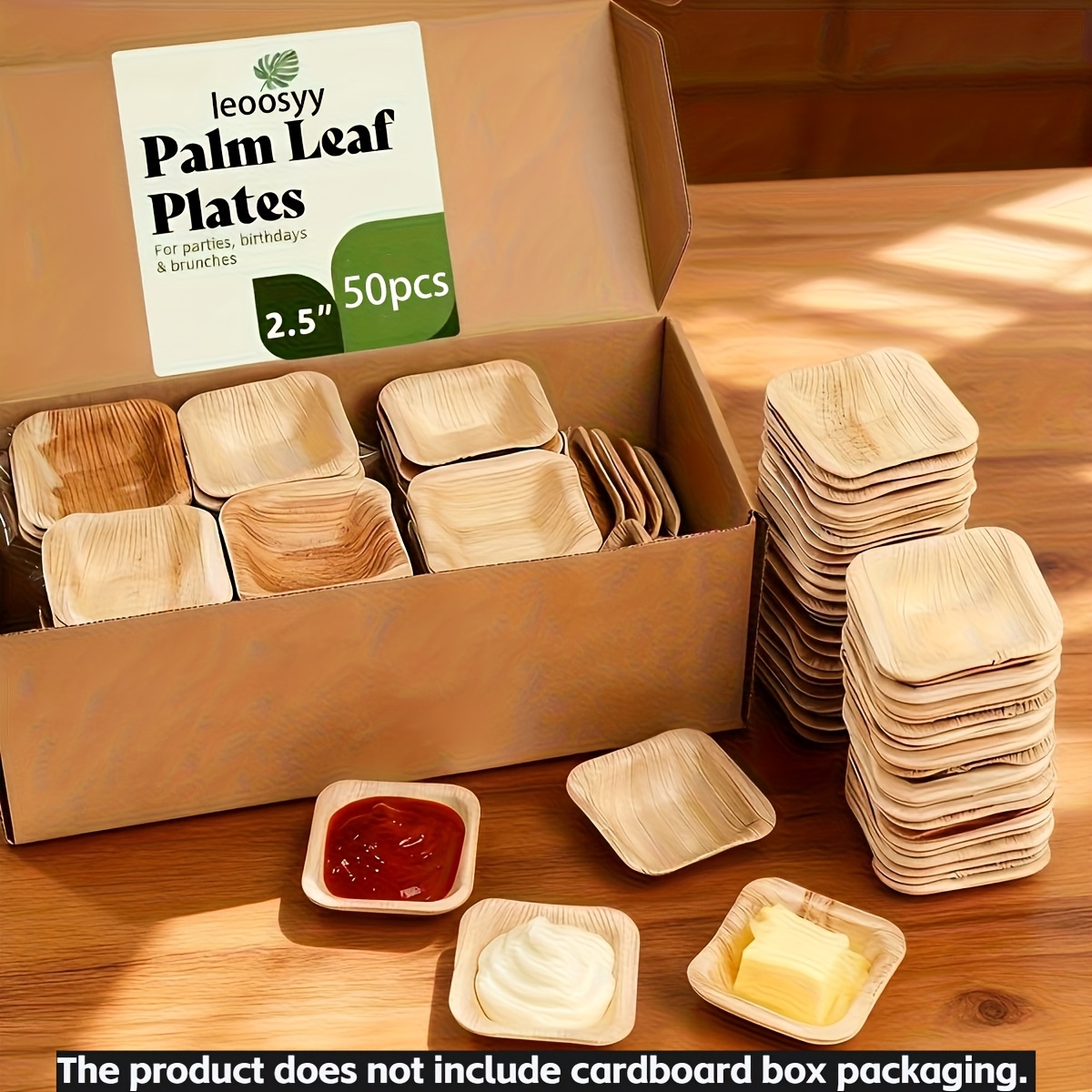 50pcs Palm Leaf Plates | Disposable Cutlery Set, Microwave And Oven Safe, 2.6 Inch