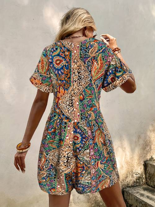 womens dress tropical print bohemian womens wear paisley pattern holiday jumpsuit