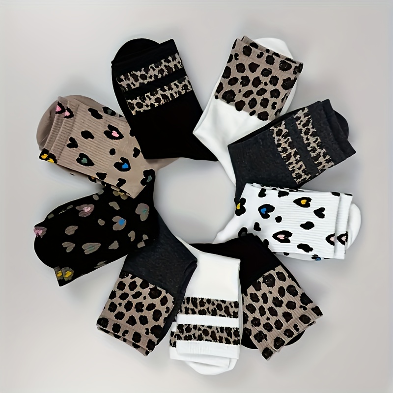 

3 Pairs-9 Pairs Leopard Print Cute Mid-calf Socks Soft And Comfortable