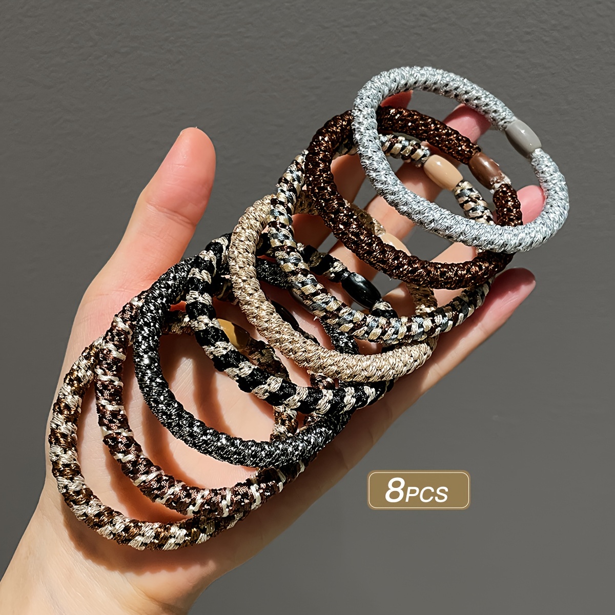 Random Color 8pcs/16pcs Women's High Elastic Fabric Texture Braided Headband Thick Ponytail Hair Tie Headwear