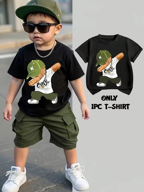 1pc boys short sleeve t shirt spring summer autumn cool portrait pattern and comfortable short sleeve top for toddlers and young children outerwear or base layer childrens apparel gift