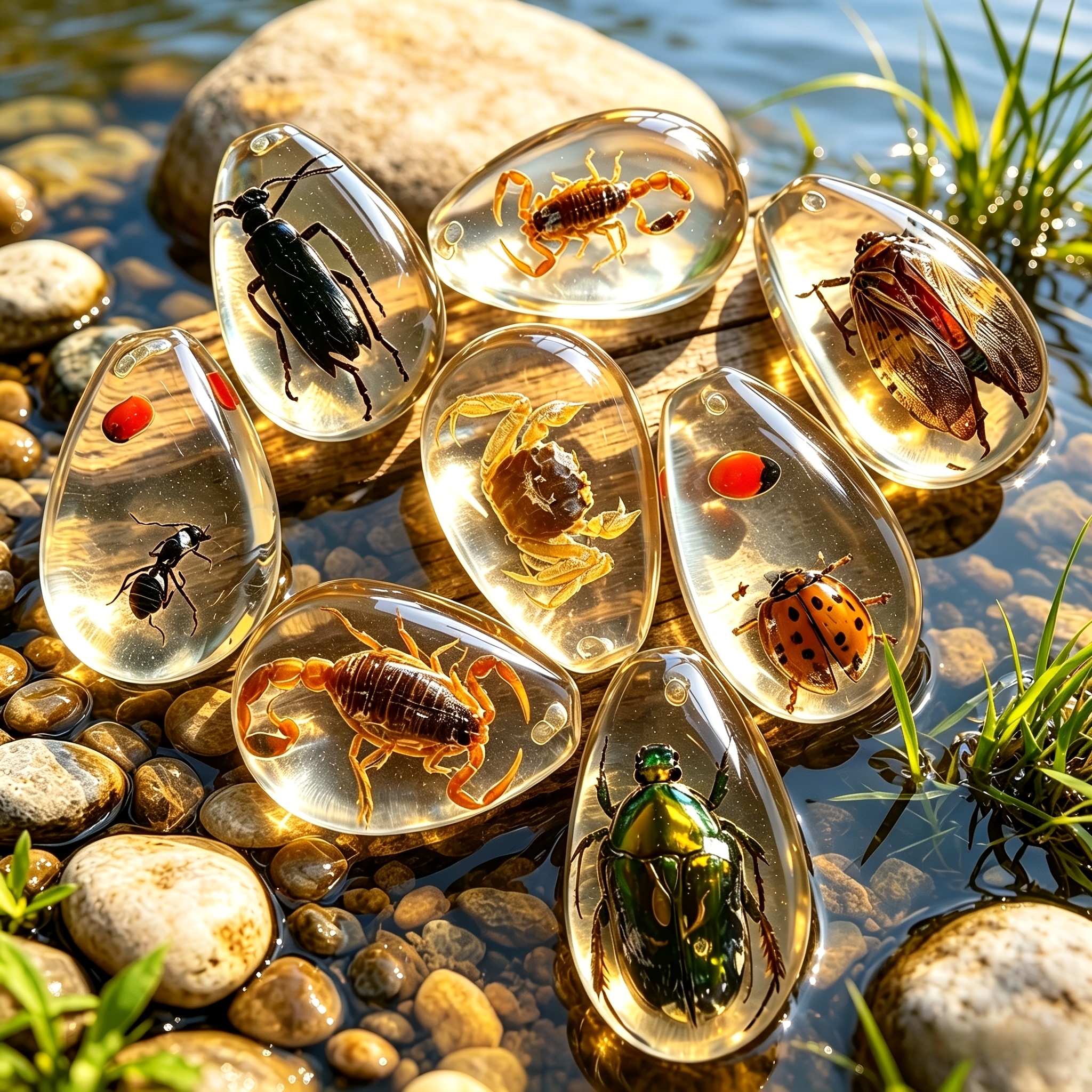 TEMU Random 4pcs Transparent Artificial Amber Insect Sheet Plastic Production Transparent Realistic Exquisite Modeling Scientific Collection Teacher