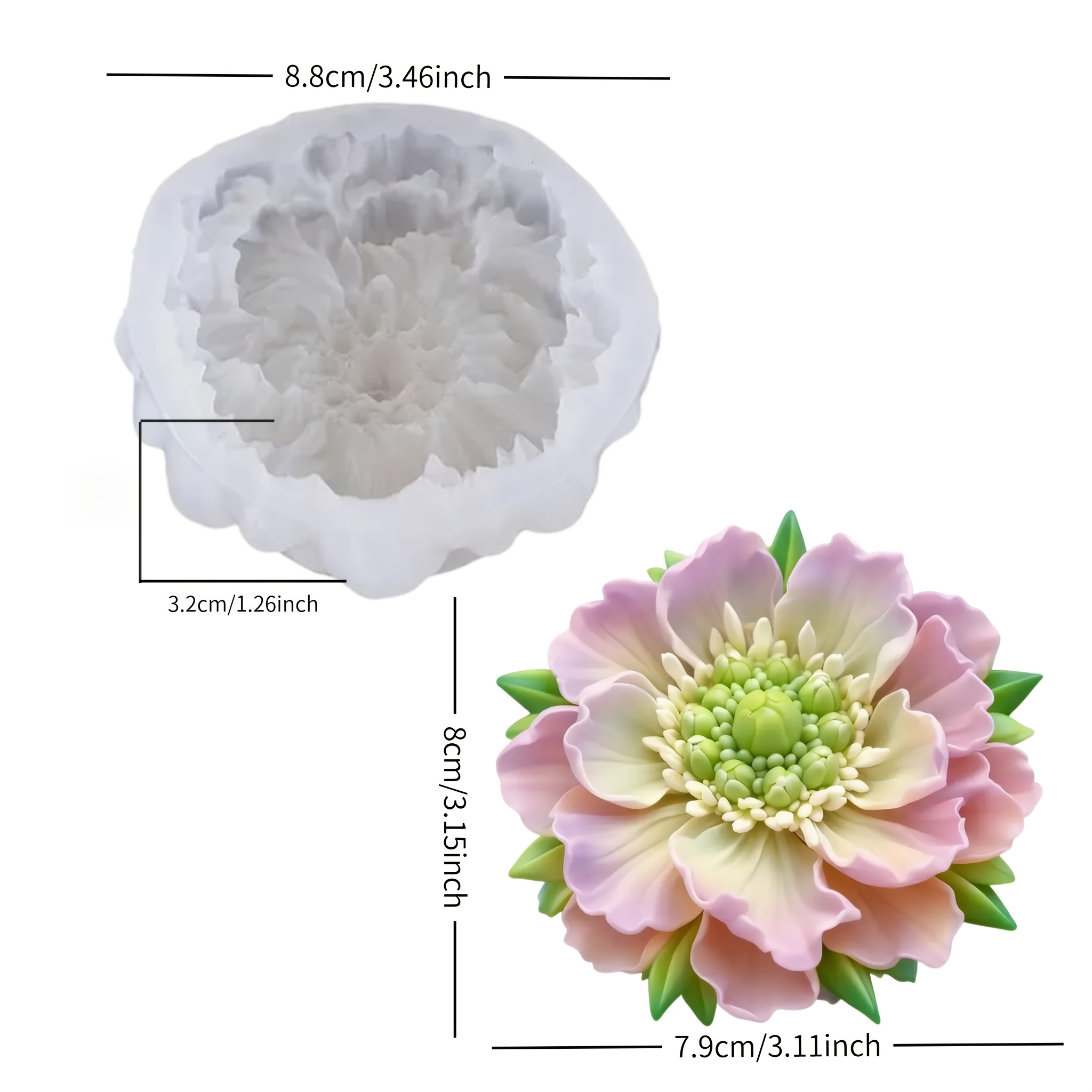E-shop Diese exquisite Pfingstrosenförmige Silikonform präsentiert sich mit detaillierten Blütenblättern, die eine lebendige und romantische Atmosphäre