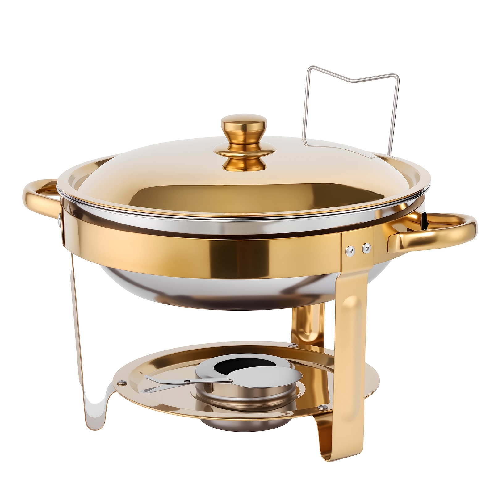 Image of Heat Food Warmer With Elegant Half Golden/golden Stainless Steel End, Large Round Chafing Dish, Ideal For Hotels, Buffets, Dining ( For Cooking)