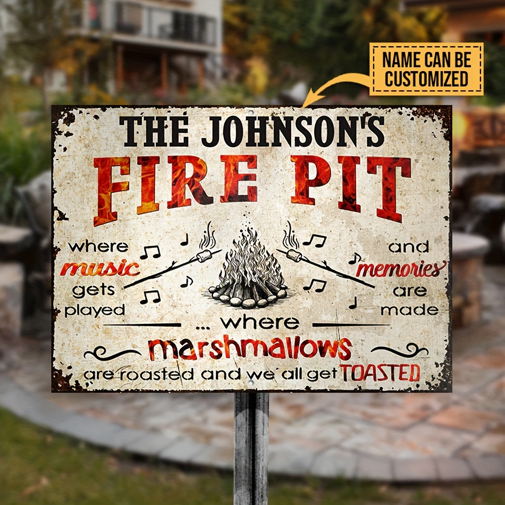 

Personalized Iron Fire Pit Sign - Customizable Metal Yard Sign For Camping, Music, And Marshmallow Toasting - Multipurpose Outdoor Decor With Various Mounting Options - English Text