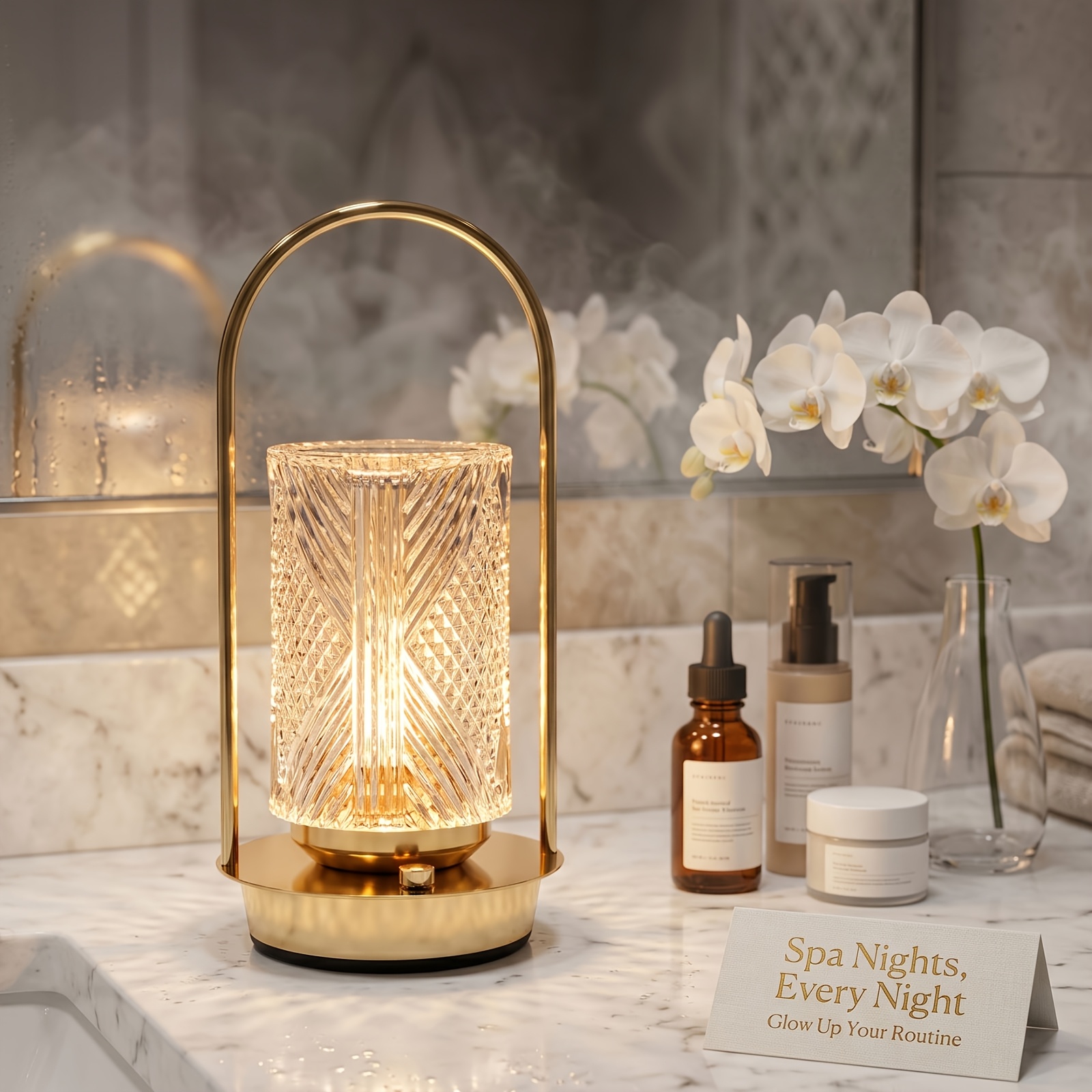 TEMU Portable Crystal Lantern Table Lamp, 1000mah Cordless Small Led Table Lamp Rechargeable, 3 Colors Dimmable, Suitable For Patio Bar, Office,