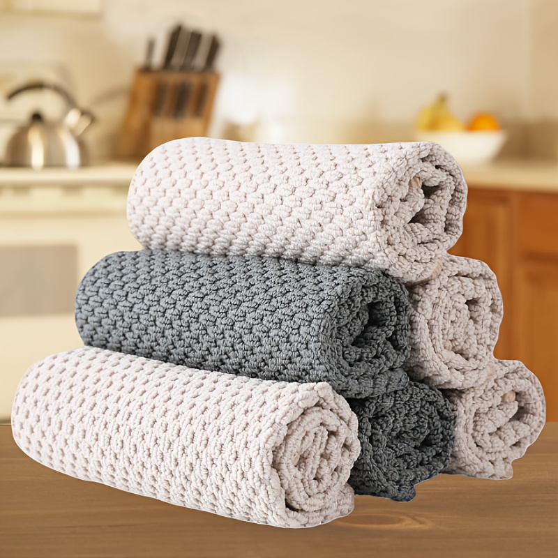 

6pcs Microfiber Kitchen Towels - Absorbent, Dual-sided Texture Waffle Weave, Easy To Clean, Space-themed In White, Gray, & For Countertops & Appliances, Dish Towels