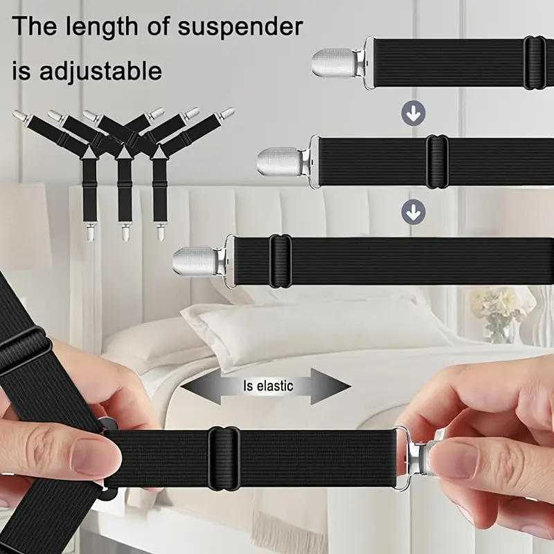 set of 4 sheet fasteners bed sheet straps fitted for mattress adjustable elastic fasteners with metal clips place fitted bedding holder suspenders mattresses firm tight accessories details 1