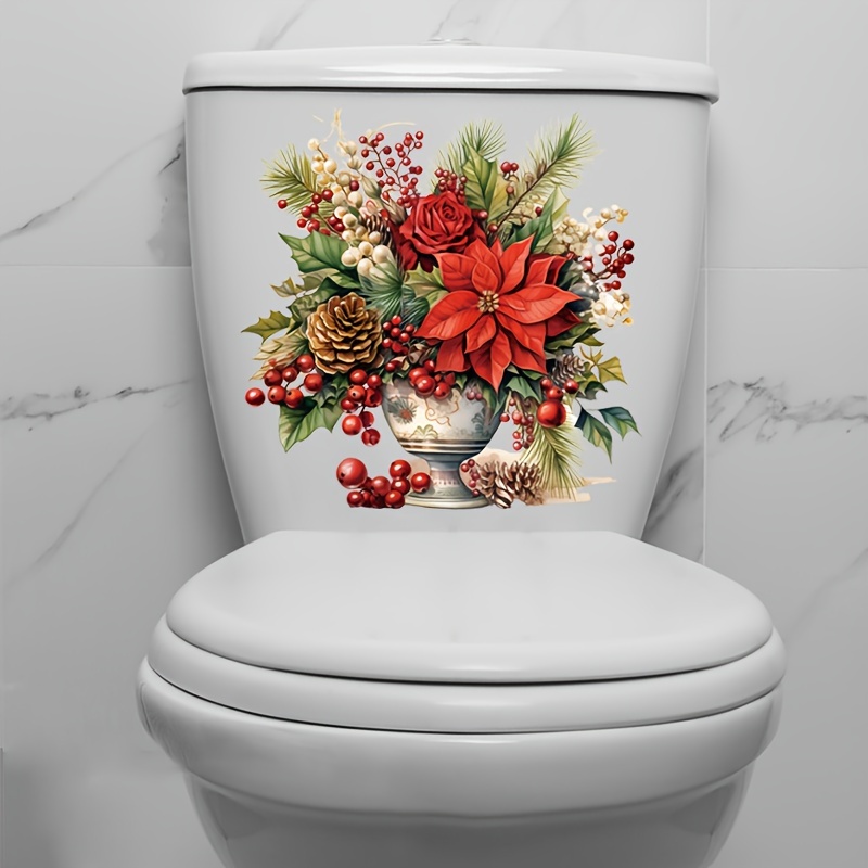 

1pc Christmas Fresh Flower Sticker, Toilet Tank Sticker, Refrigerator Sticker, Window Sticker, Toilet Sticker, Aesthetic Home Decoration, Room Decor, Beautify Your Home