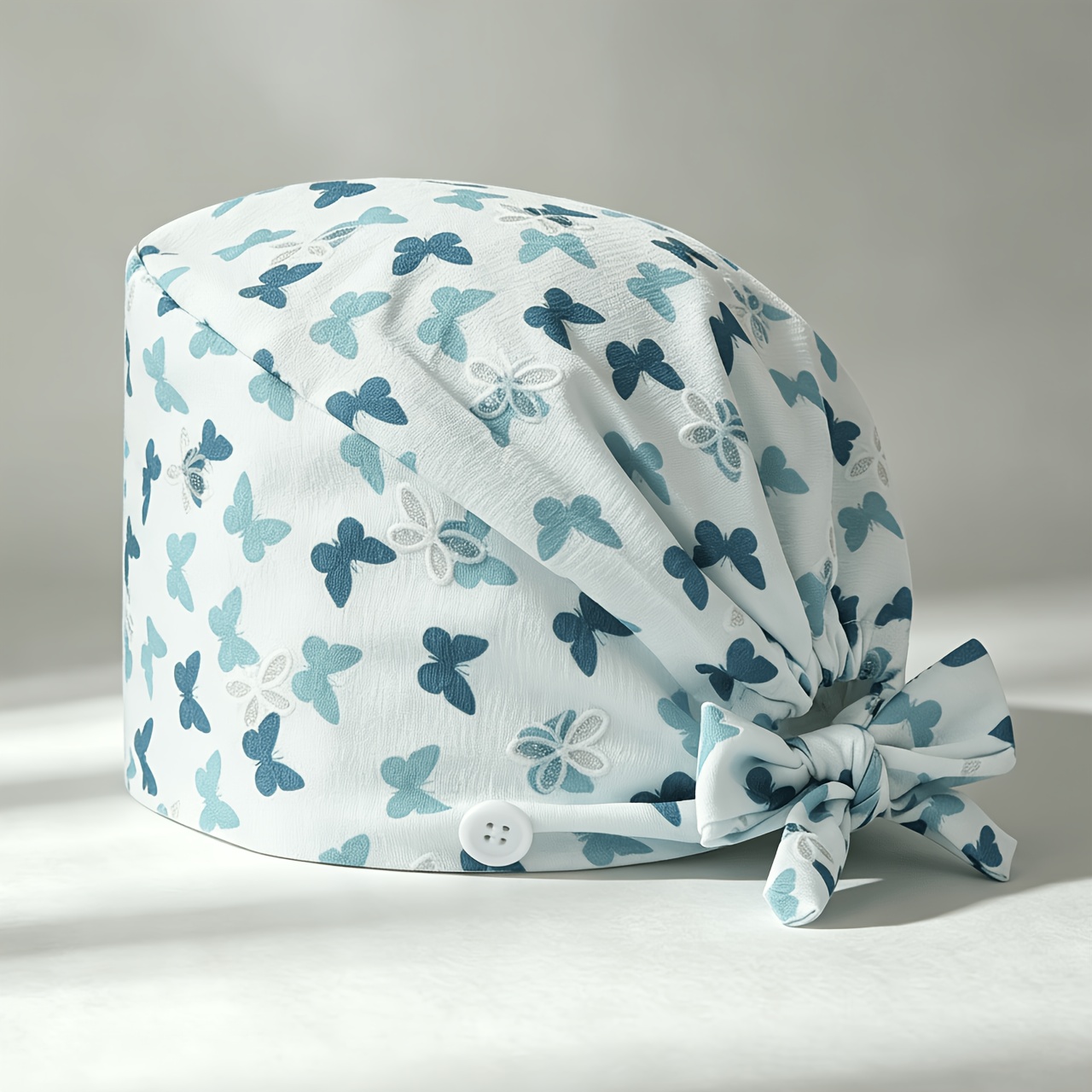 TEMU 1 Material Silvery Powder Print Pattern Full-cover Head Protection , Pleated Craft, Women's Medical Work For , Adjustable Dust-proof And