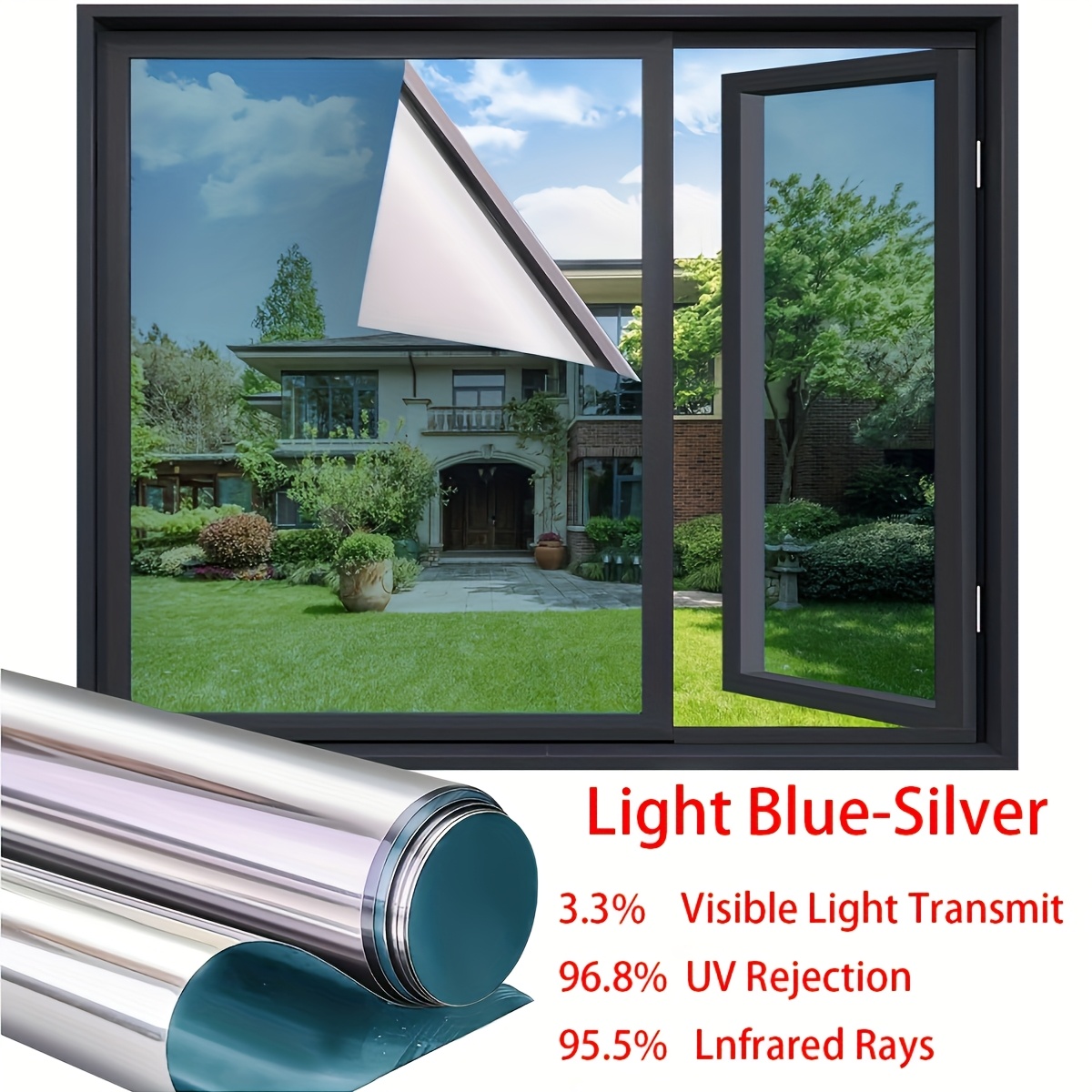 Image of Static Cling Window Film 60cm Wide - Heat Blocking Protection, 1 Way Mirror Privacy, Reusable No Residue (200/300/500cm)