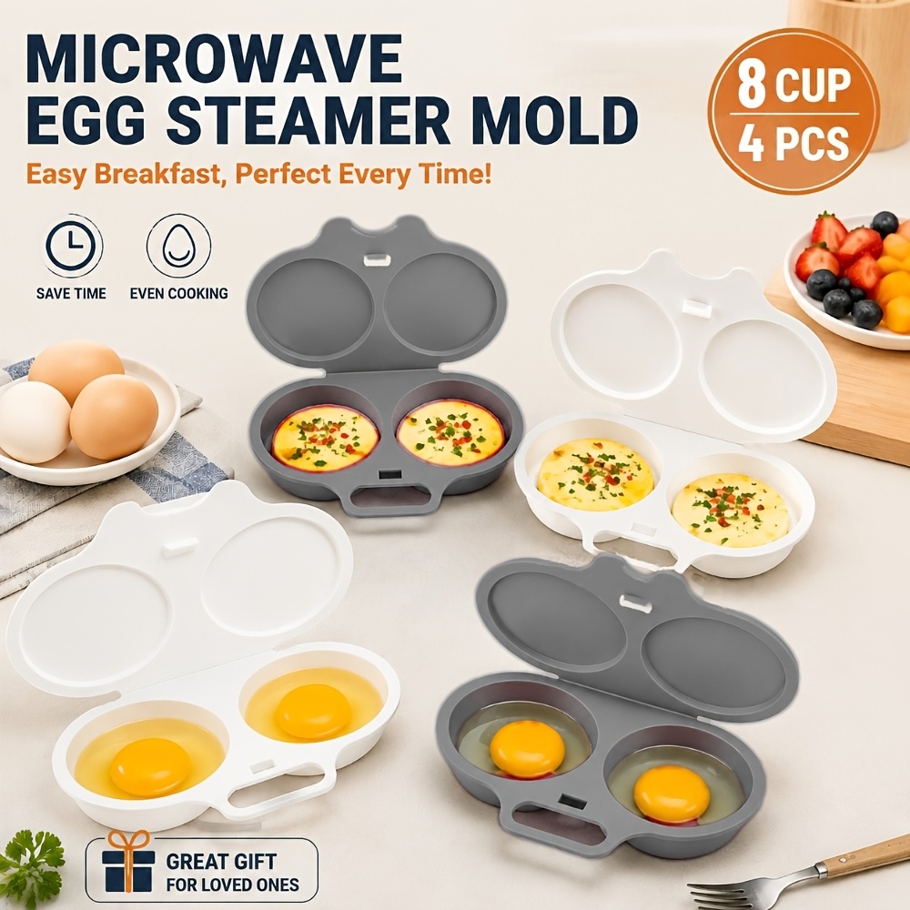 TEMU 4pcs Multi-functional Microwave Egg Steamer Box, Holds 8 Eggs, Heat-resistant Egg Steamer, Egg Cooker For Making Breakfast, Bento, Lunch, Etc.,