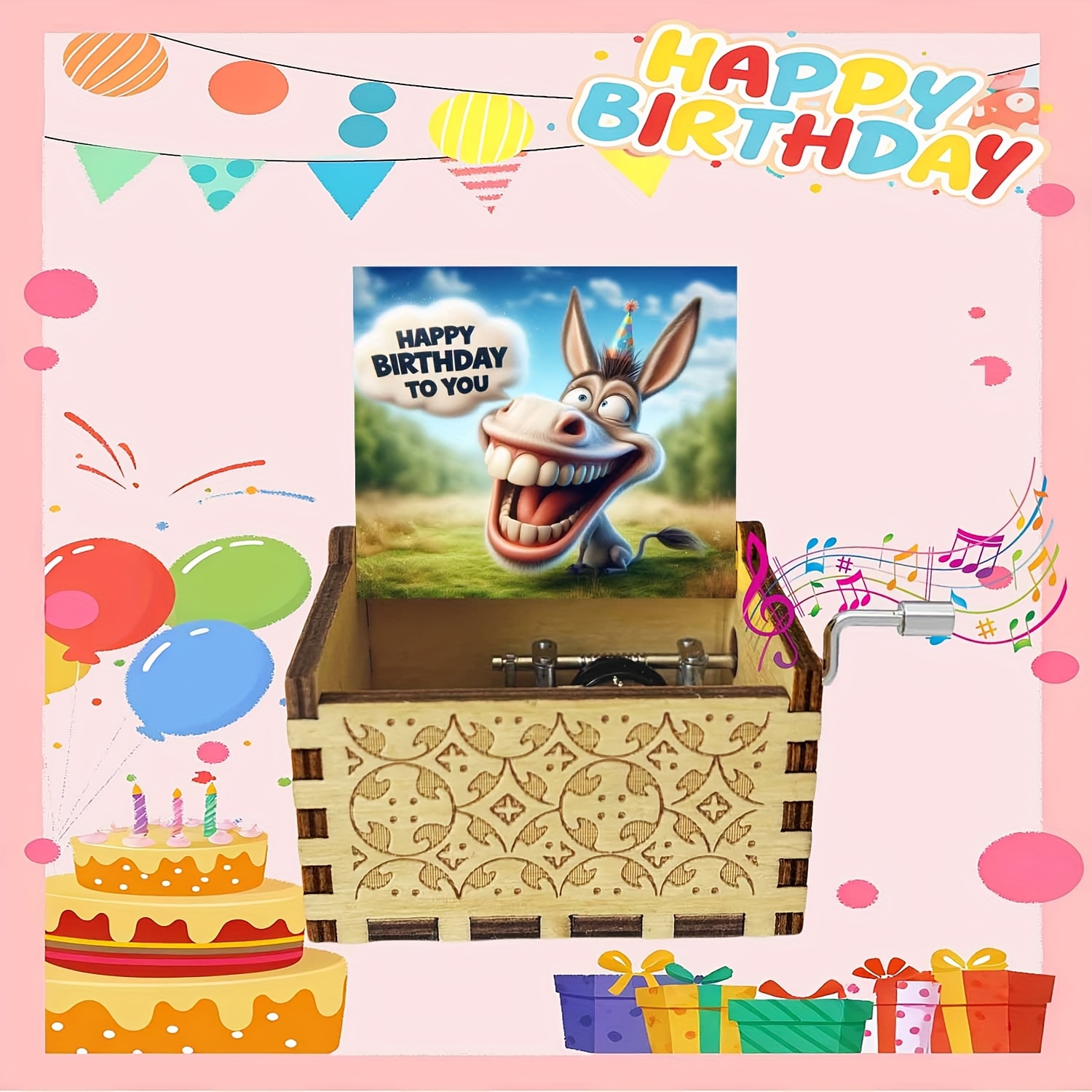 Image of 1pc Happy Birthday To You Retro Wooden Hand-cranked Music Box, Music Box Gift For , Ideal For Birthdays, Mother's Day, Anniversaries, Holidays, Valentine's, Weddings, Home Decor Item, Gift Music Box
