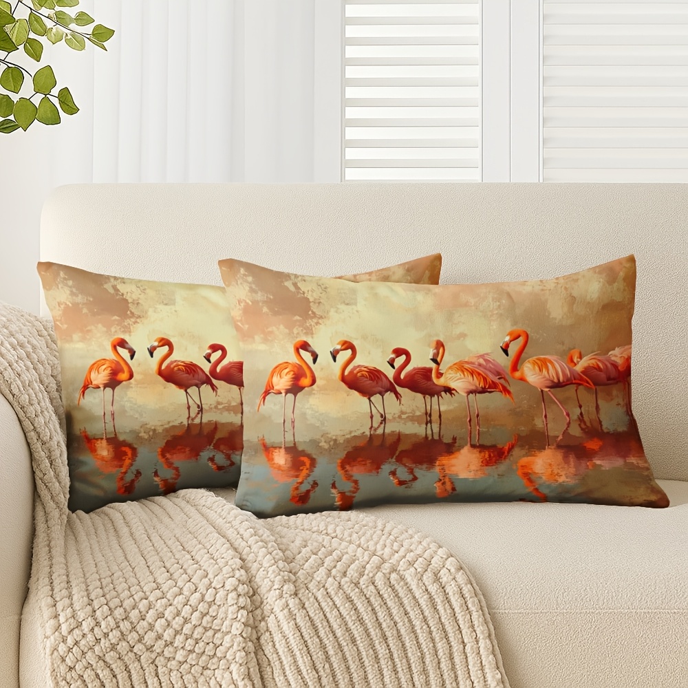 TEMU 2-pack Flamingo Art Prints, Tones, 12x20 Inches/30x50 Cm, Plush Short Plush Decorative Pillow Covers, Suitable For Living Room Sofa, Bed And