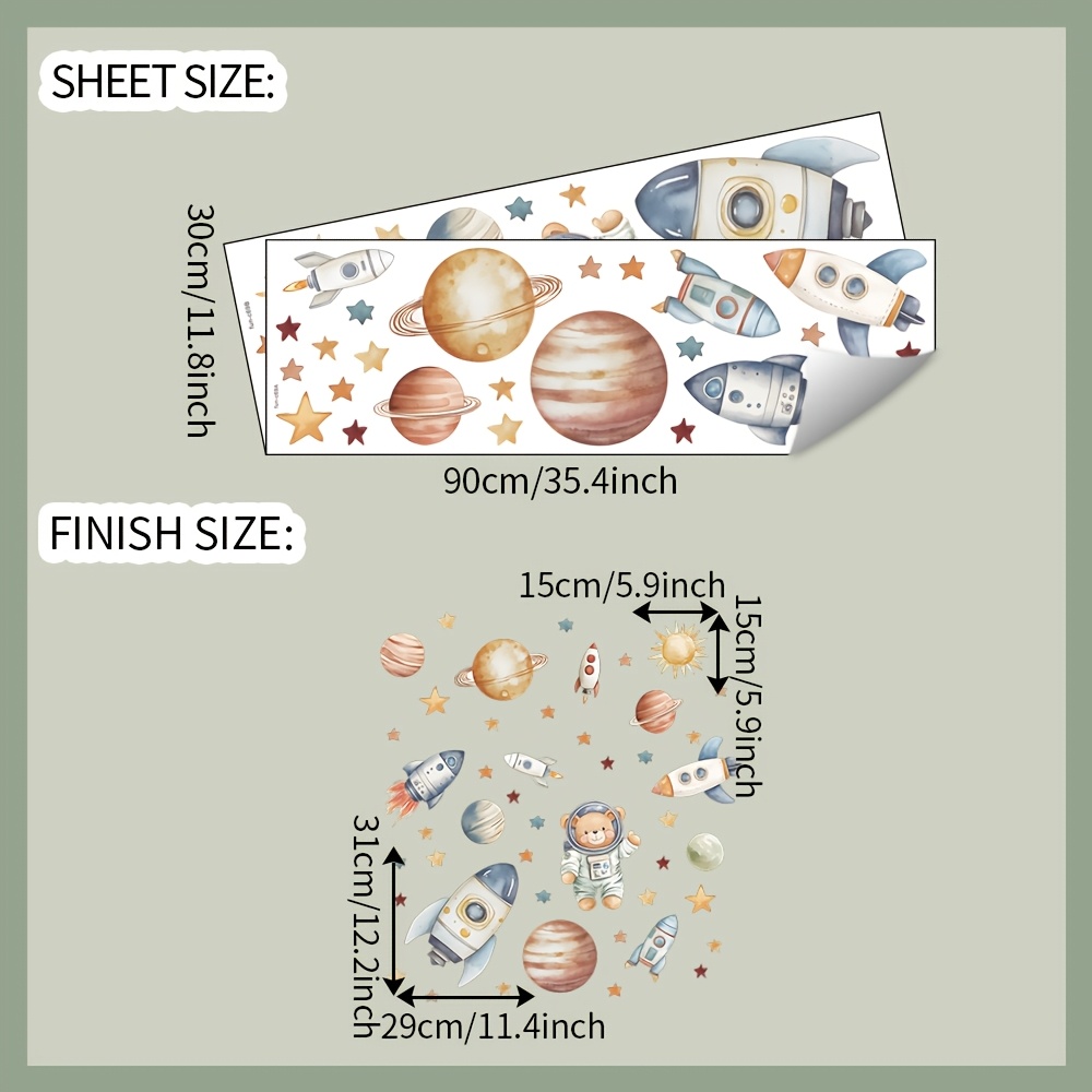 1 Set Of 2pcs, Wall Stickers, Universe Planets Astronaut Stars, Removable Waterproof Pvc Stickers, Suitable For Living Room, Bedroom, Door, Home Decoration, Wall Decoration, 11.8*35.4 Inches*2pcs